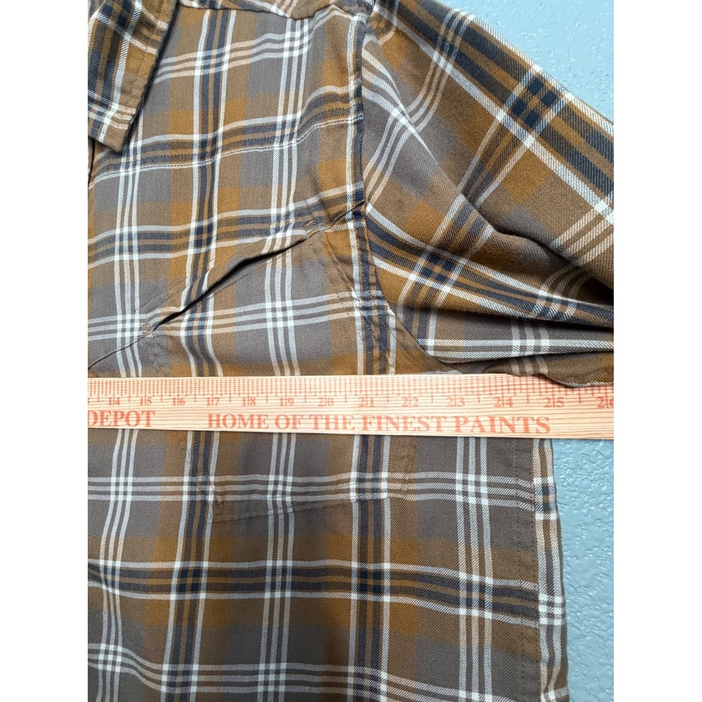 TOAD&CO Mens Flannel Plaid Button Up Shirt  Cotton XL Brown Navy Western FLAW - Picture 7 of 14